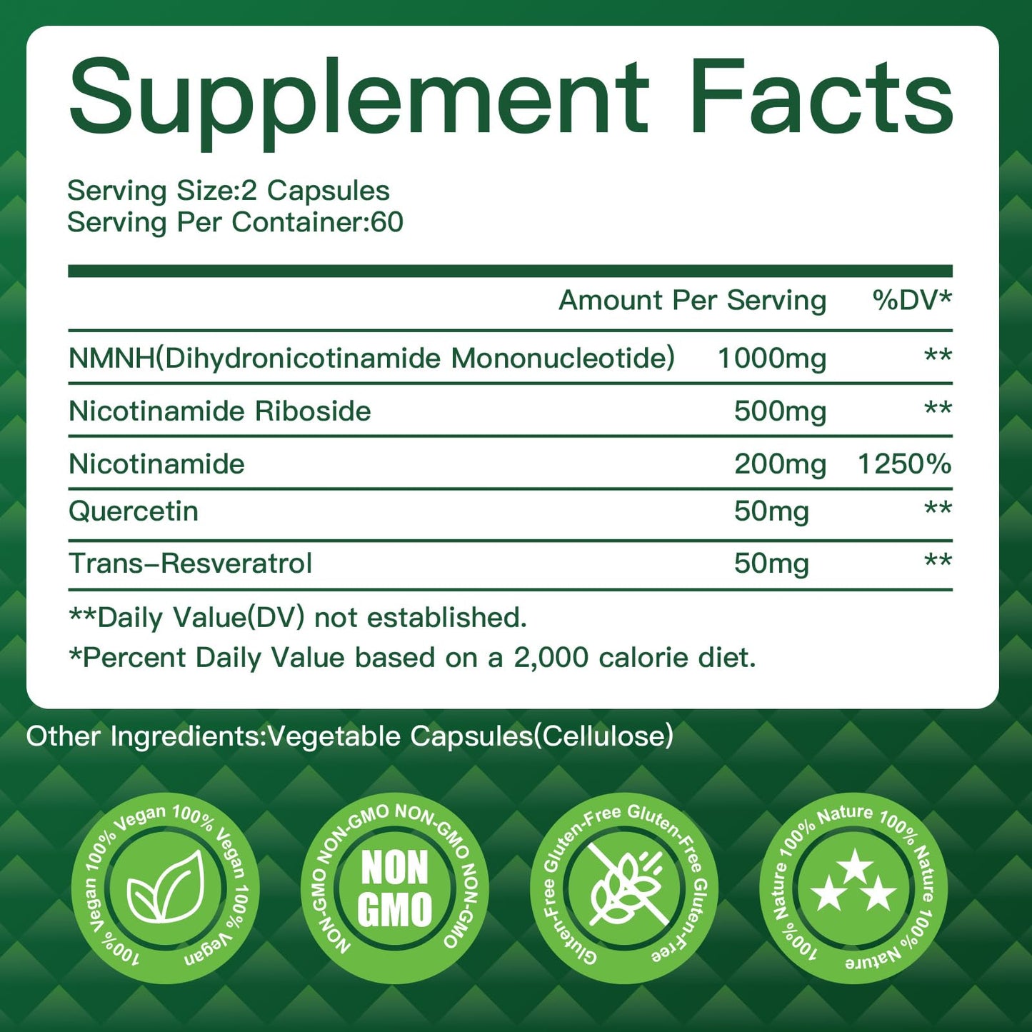 VPKIN NMNH Nicotinamide Mononucleotide 1000mg Capsule 120 Count