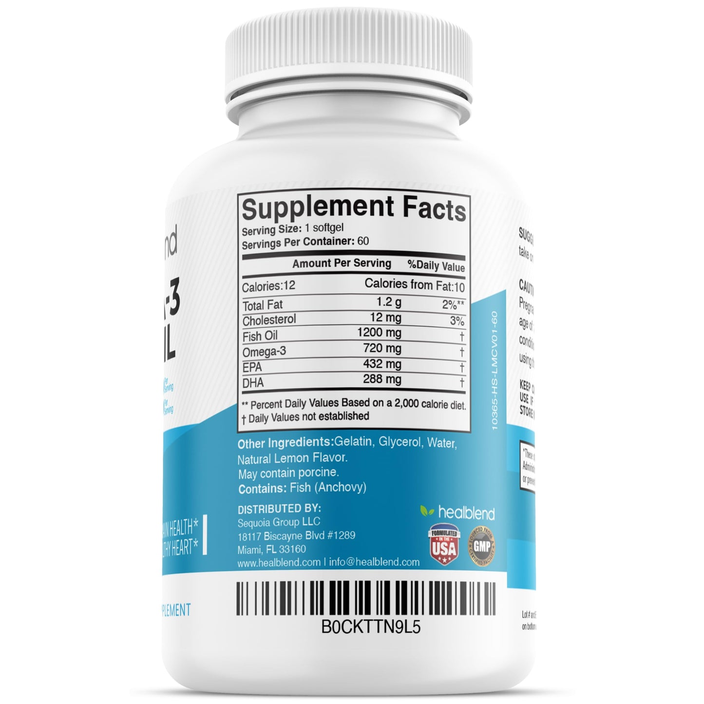 healblend DHA/EPA Omega 3 Fish Oil Softgels 60