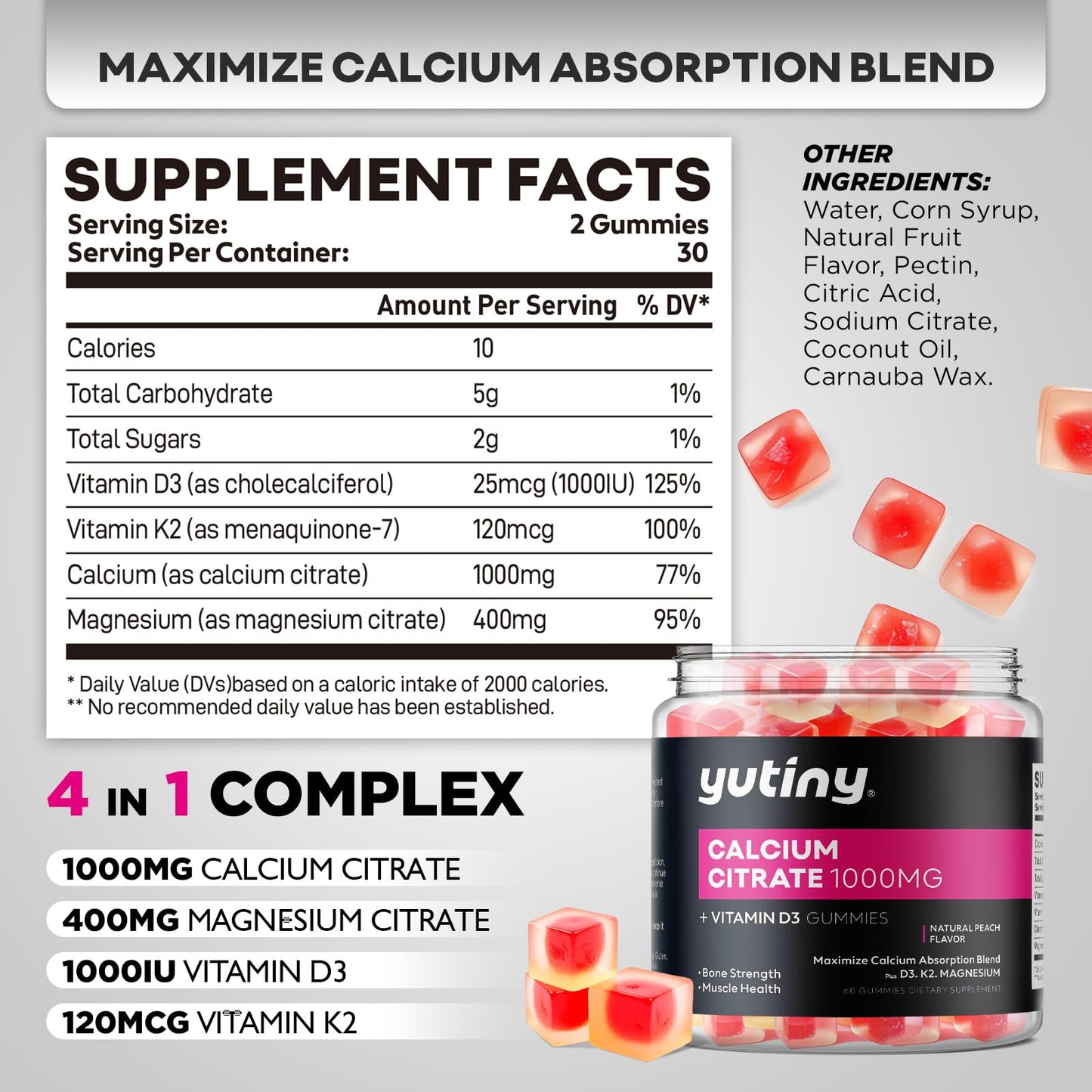 Yutiny Calcium Citrate Gummies, 120 Gummies