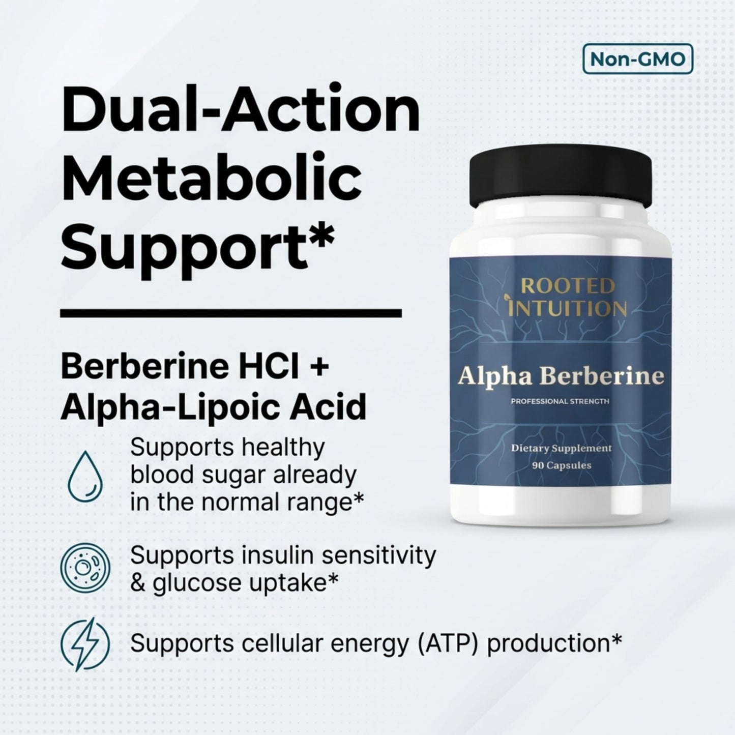 Rooted Intuition Alpha Berberine with Berberine HCl & Alpha-Lipoic Acid Capsules, 90 Count