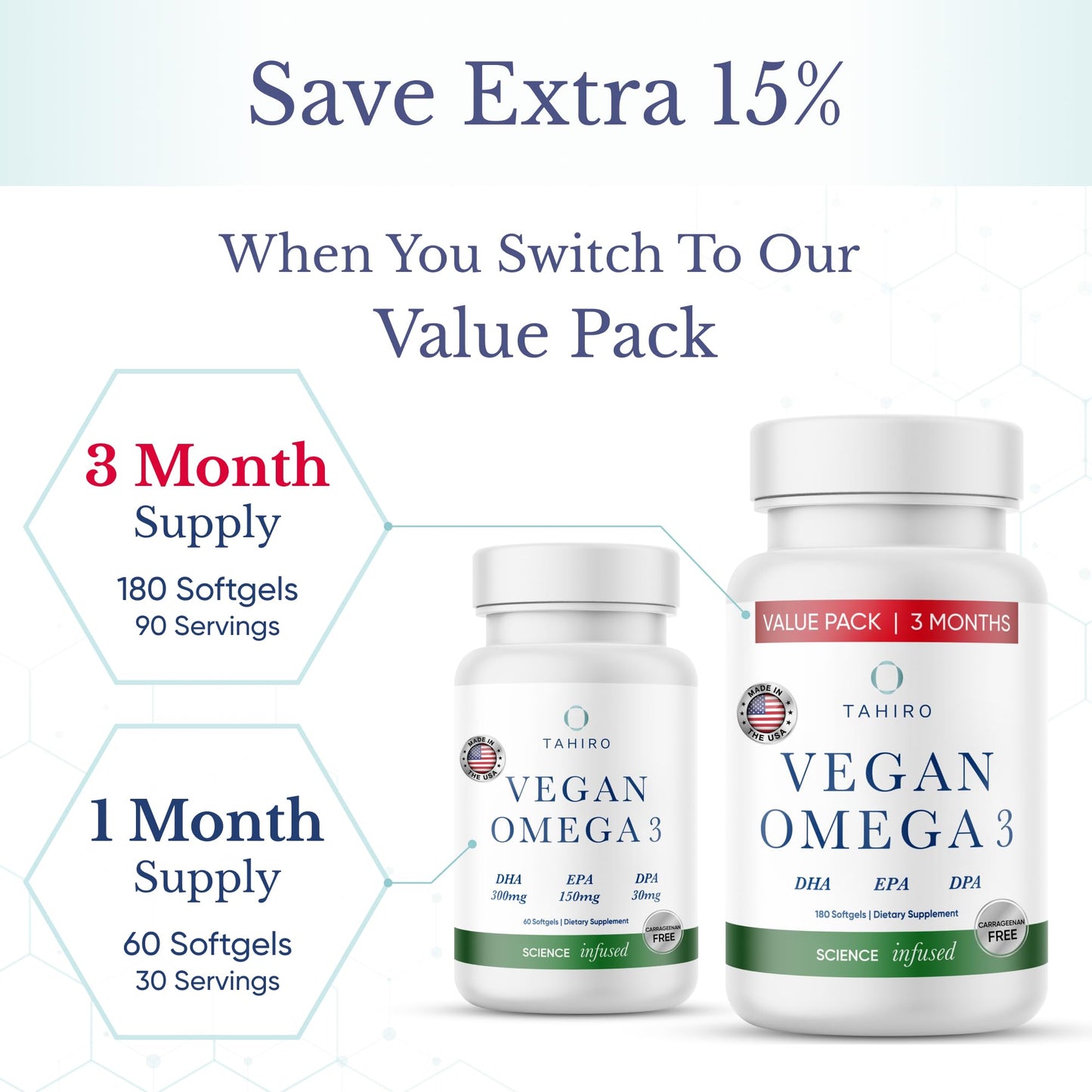 TAHIRO Vegan Omega-3 Softgels, 180 Count