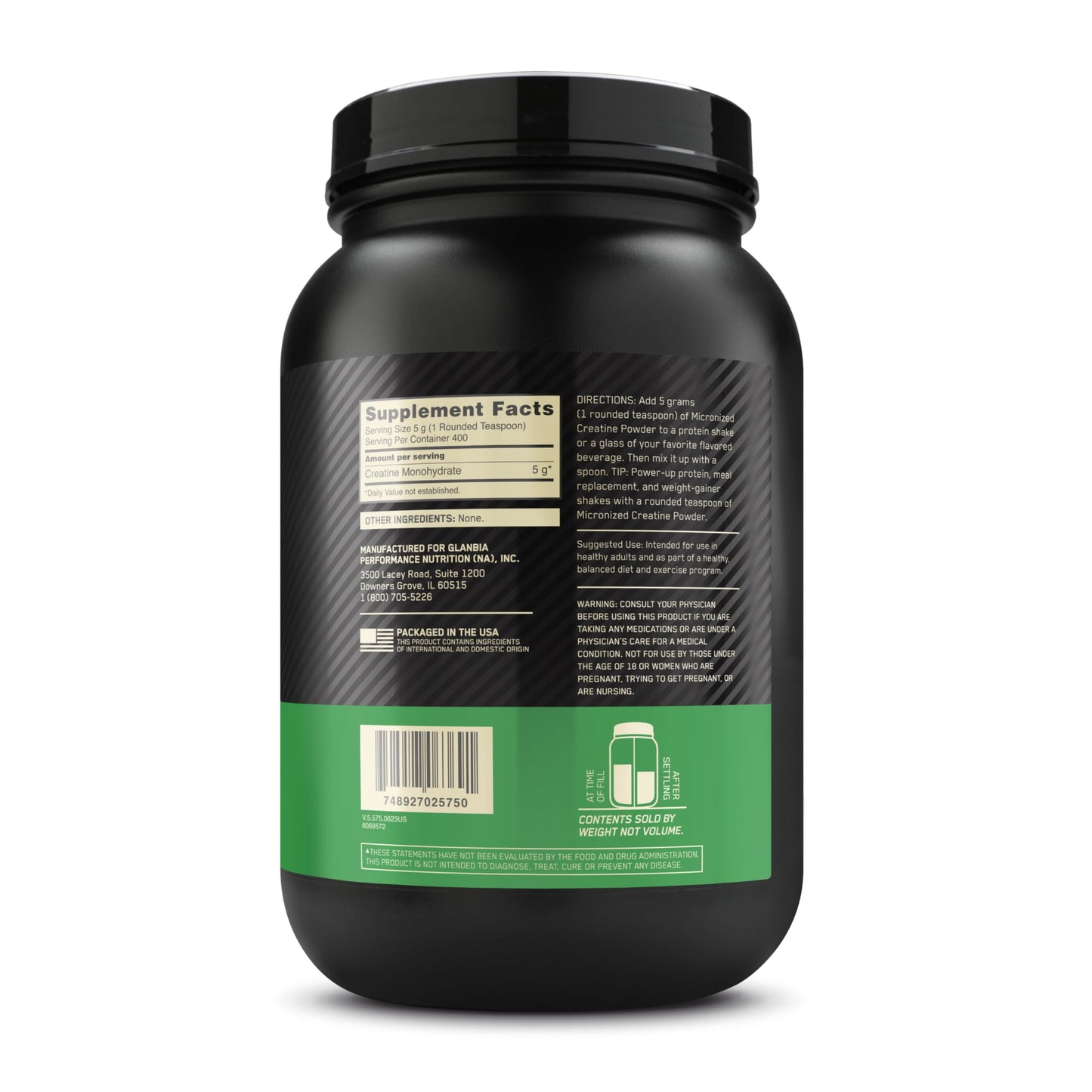 Optimum Nutrition Micronized Creatine Monohydrate Powder, Unflavored, 400 Servings