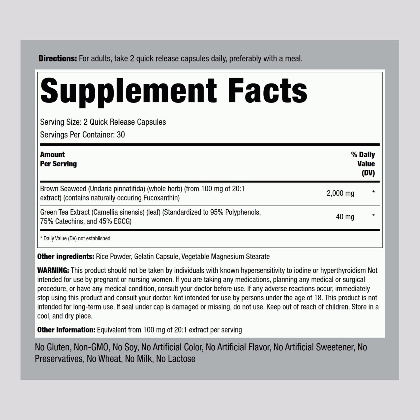 Piping Rock Brown Seaweed Fucoxanthin Extract Capsules 60 Count