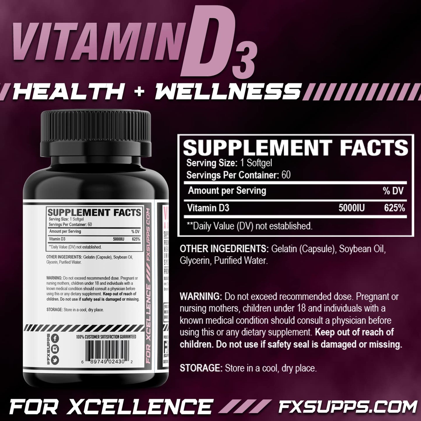 FXSUPPS Vitamin D3 5000 IU Softgels 60 Softgels
