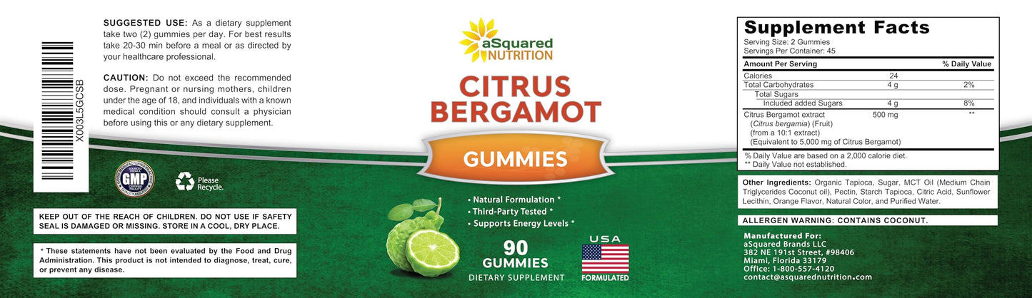 aSquared Nutrition Citrus Bergamot Gummies 90 Count