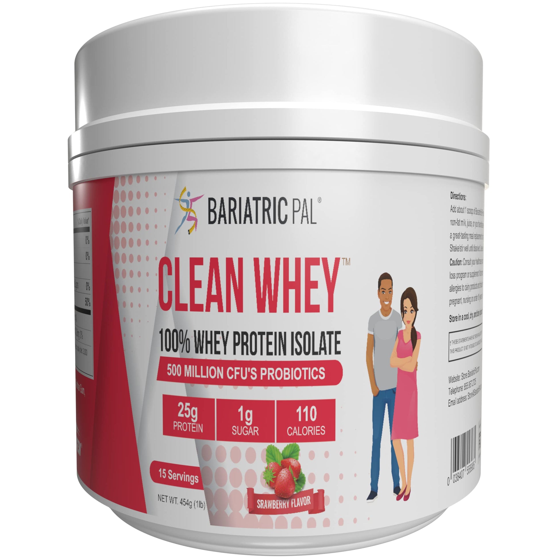 BariatricPal Clean Whey Protein with Probiotics Strawberry Powder, 16 Servings
