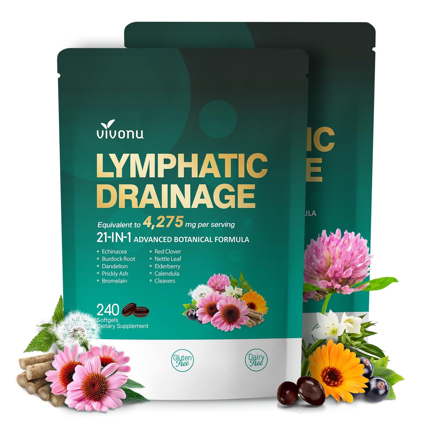 VivoNu Lymphatic Drainage Supplement Softgel 480 Softgels