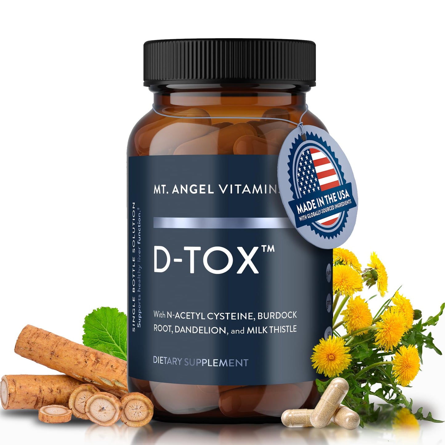 Mt. Angel Vitamins D-Tox - Advanced Liver Cleanse & Detox Repair Supplement, Supports Fatty Liver Health & Enzyme Reduction with Milk Thistle, NAC, and Dandelion Root, 60 Capsules
