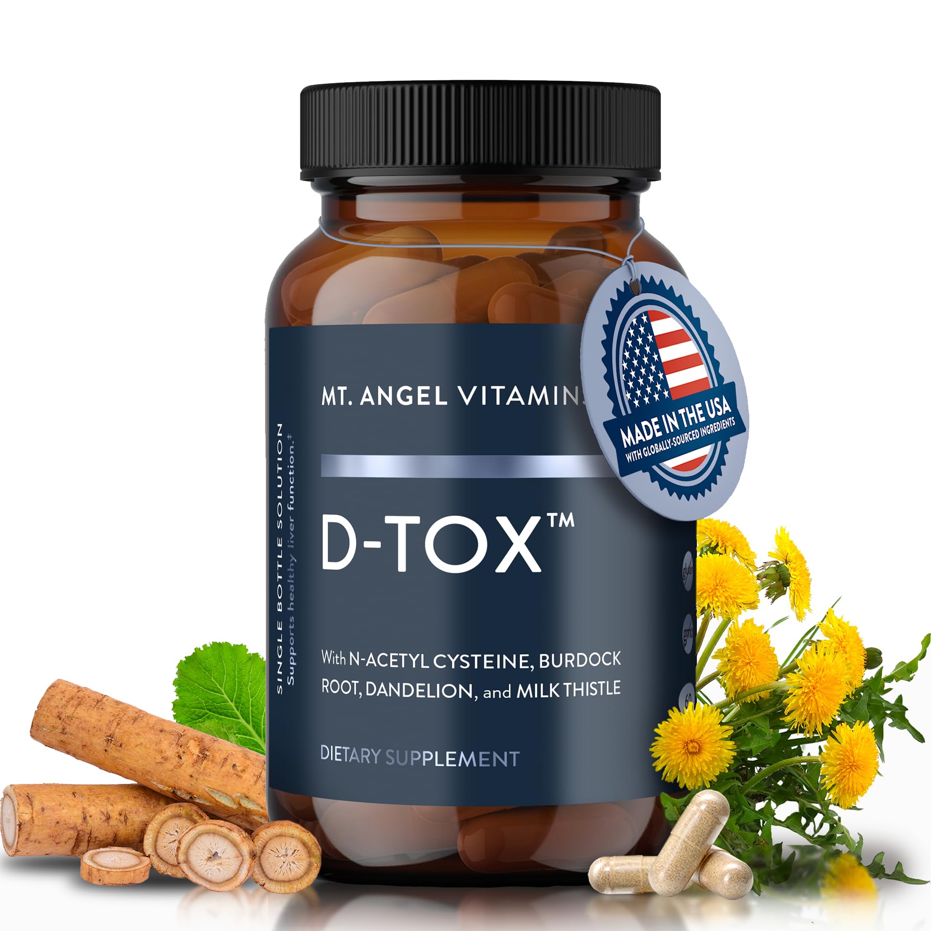 Mt. Angel Vitamins D-Tox - Advanced Liver Cleanse & Detox Repair Supplement, Supports Fatty Liver Health & Enzyme Reduction with Milk Thistle, NAC, and Dandelion Root, 60 Capsules
