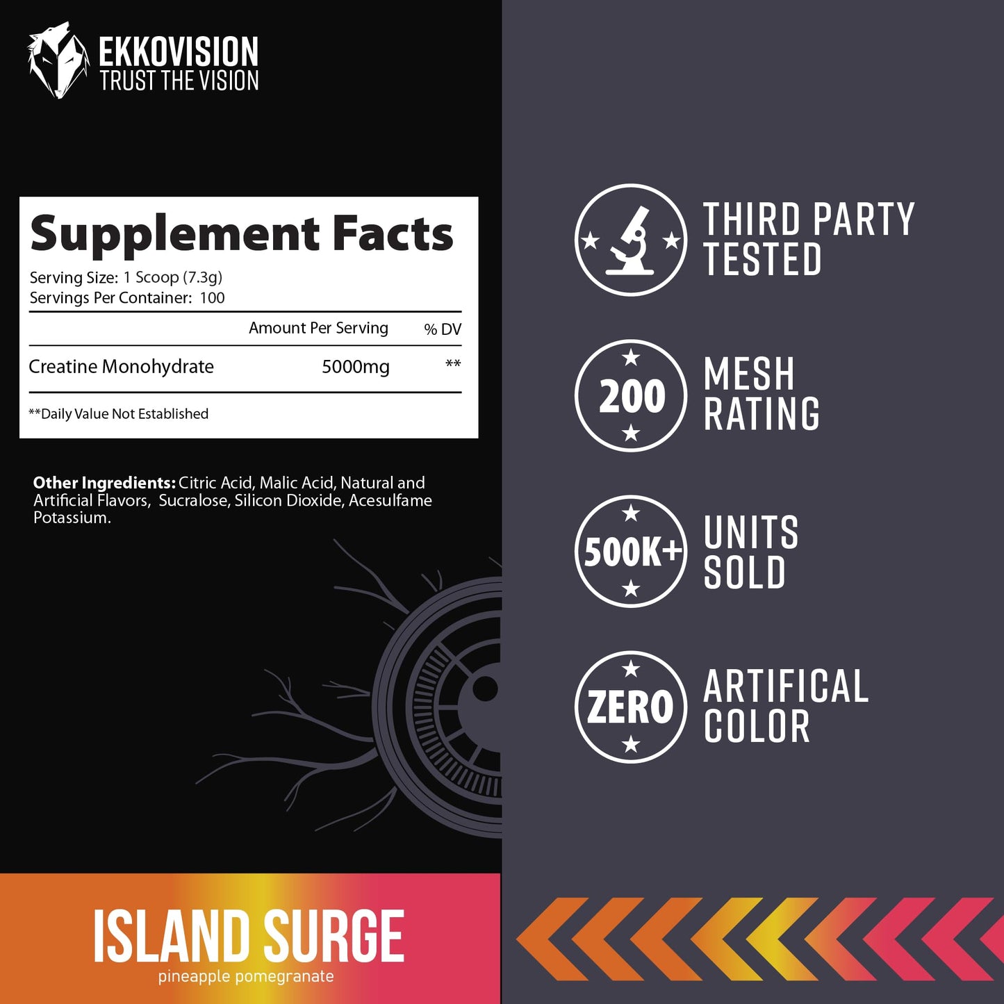 Ekkovision Creatine Monohydrate Powder, Micronized Island Surge, Pre Workout & Post Workout Supplement, Energy Support, Easy to Mix in Shakes, Smoothies & Beverages, 100 Servings