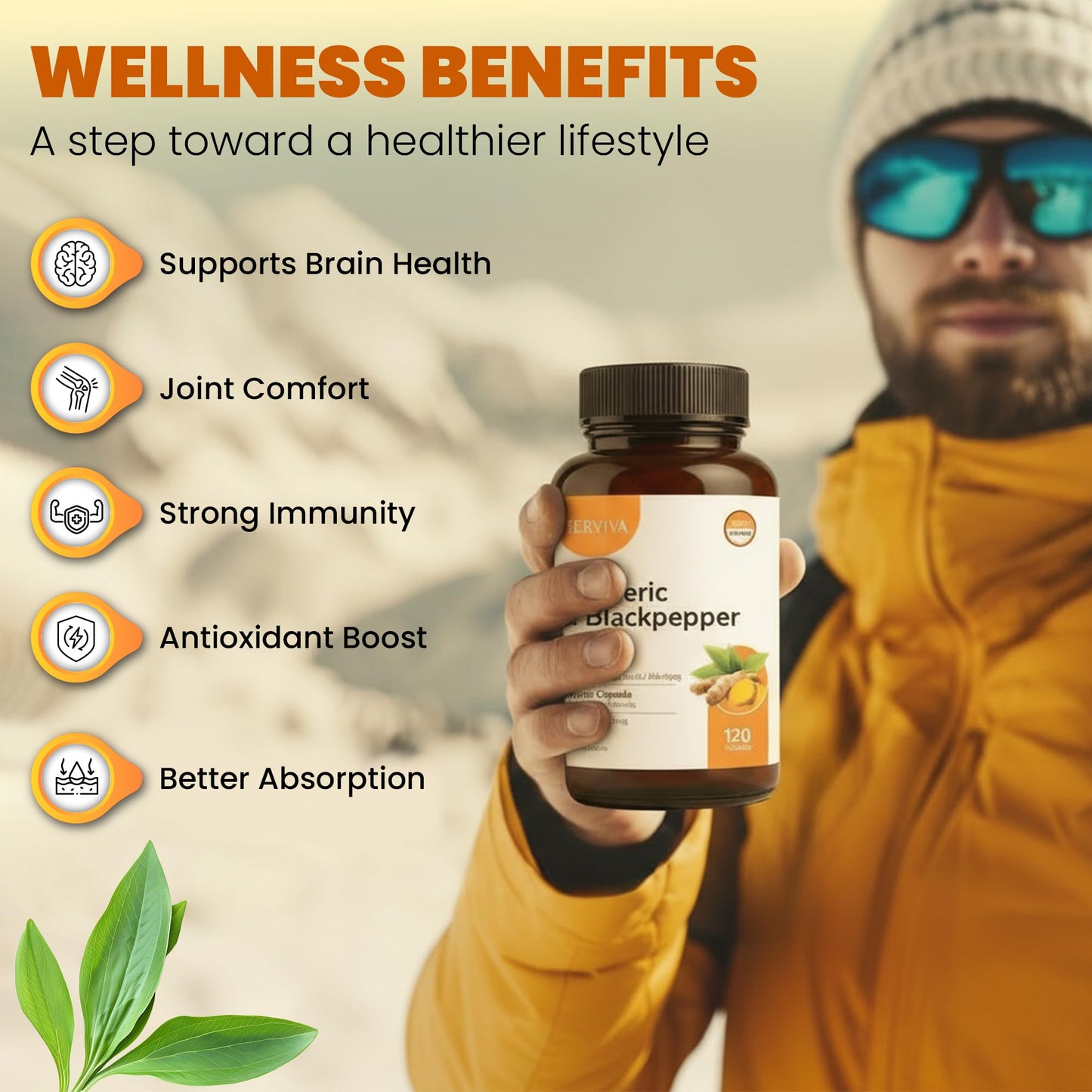 HERVIVA Turmeric Curcumin 1500mg with Black Pepper 5mg Vegan Capsules, 120 Count