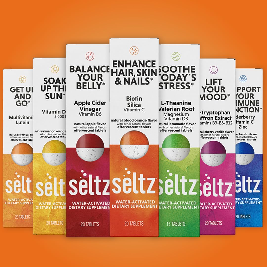 Seltz Enhance Hair, Skin & Nails Effervescent Vitamins with Biotin, Silica & Vitamin C for Beauty & Immune Support, 120 Tablets