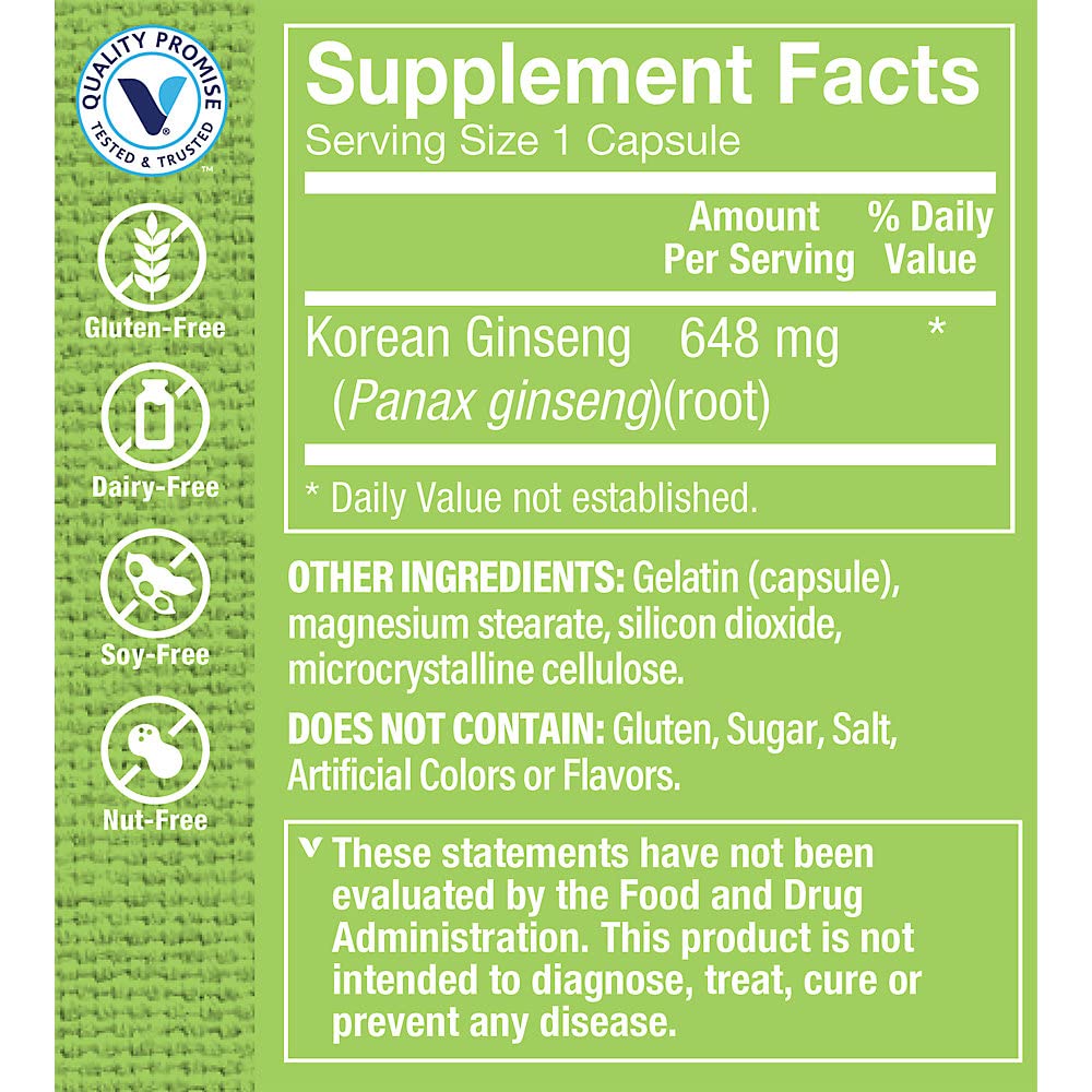 The Vitamin Shoppe Korean Ginseng Whole Root 648 mg, 60 Capsules