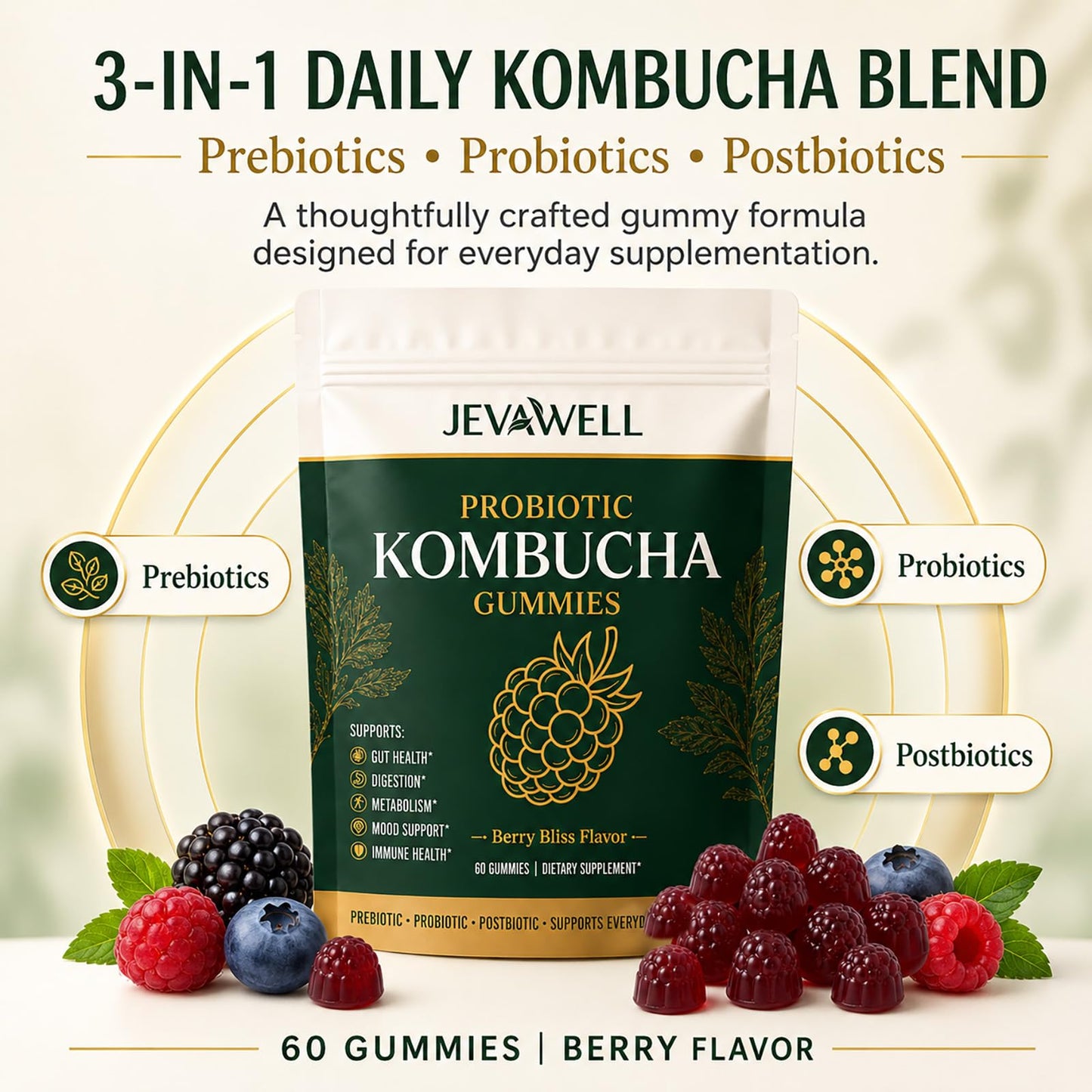 MilkyBump Jevawell Probiotic Kombucha Gummies 1 Count