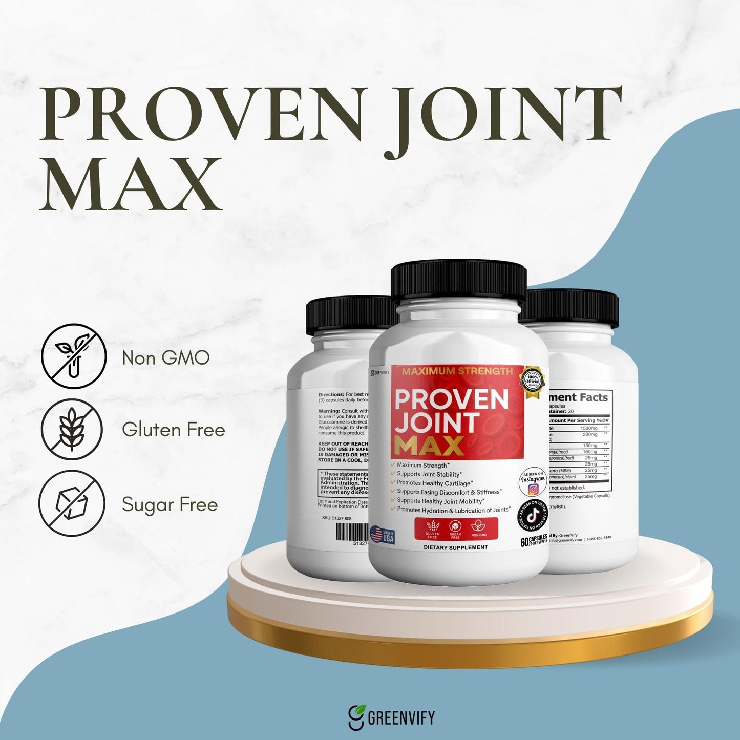 GREENVIFY Maximum Strength Joint Max Glucosamine Chondroitin Complex for Mobility Capsules, 60 Capsules