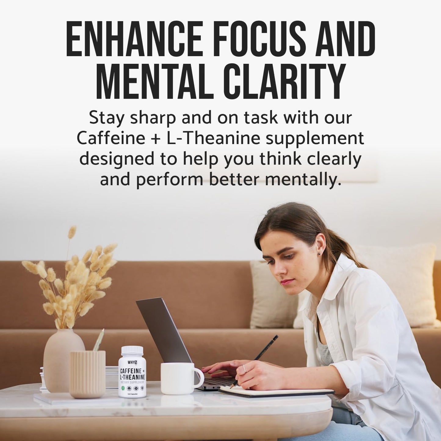 WHYZ Caffeine Pills with L-Theanine Capsules, 120 Capsules