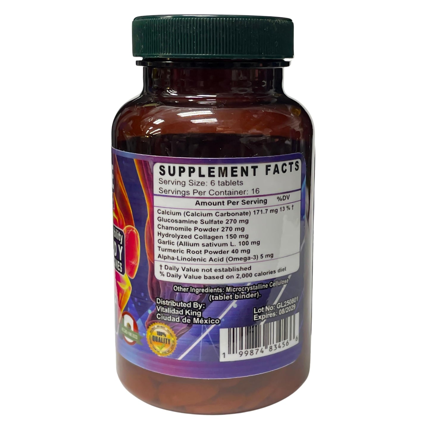 Vitality King Glucosamine Chamomile Collagen Turmeric Joint Support Supplement, 100 Tablets