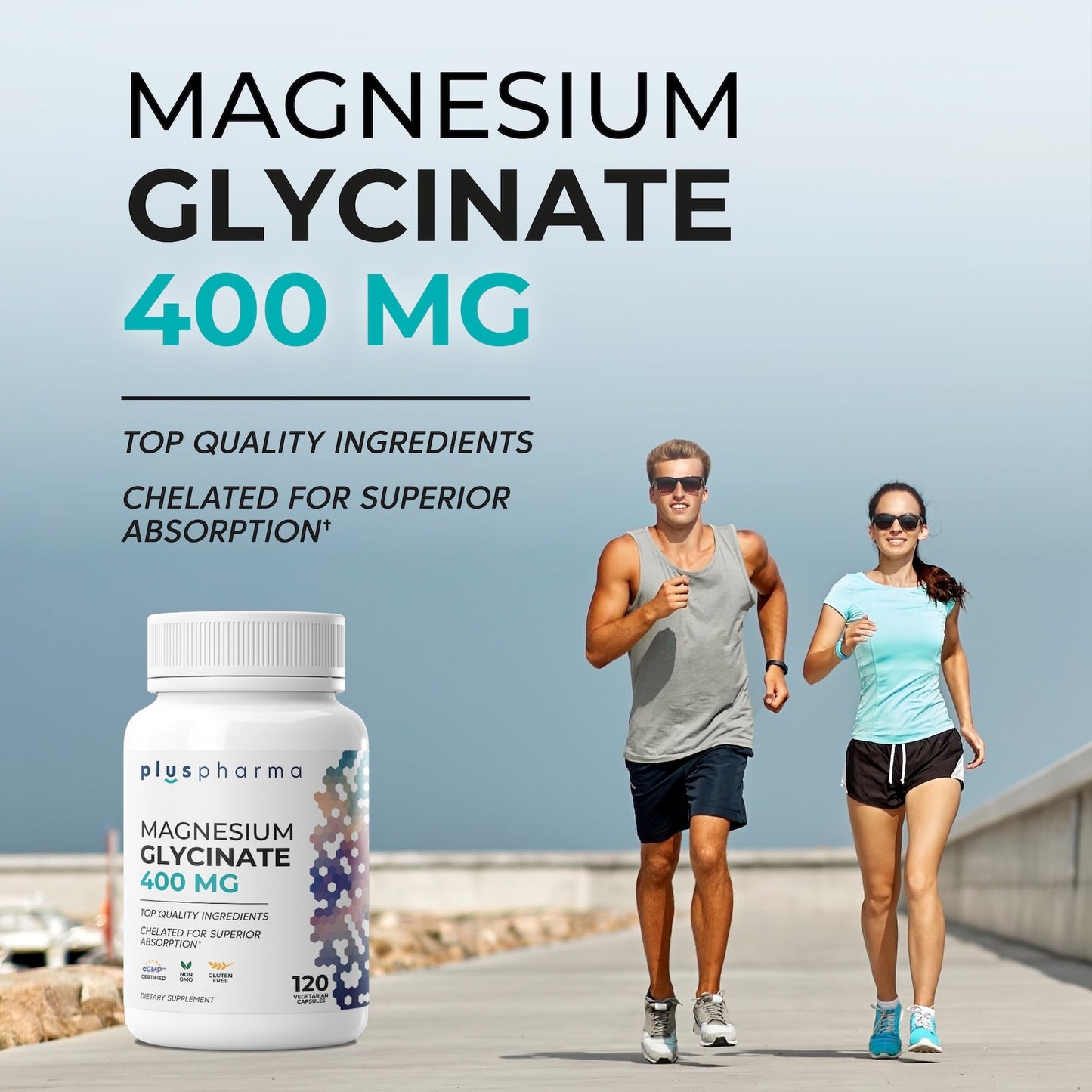 PlusPharma Magnesium Glycinate 400mg Capsules, 120 Count