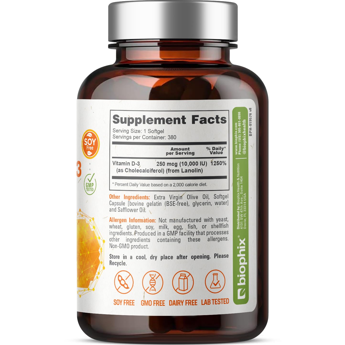Biophix Vitamin D-3 10000 IU Softgel, 380 Softgels