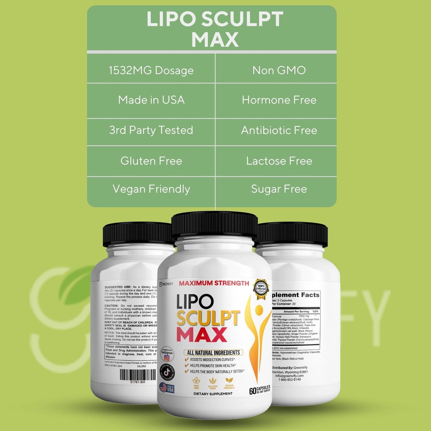 GREENVIFY Lipo Sculpt Max Maximum Strength Dietary Supplement Capsules 60