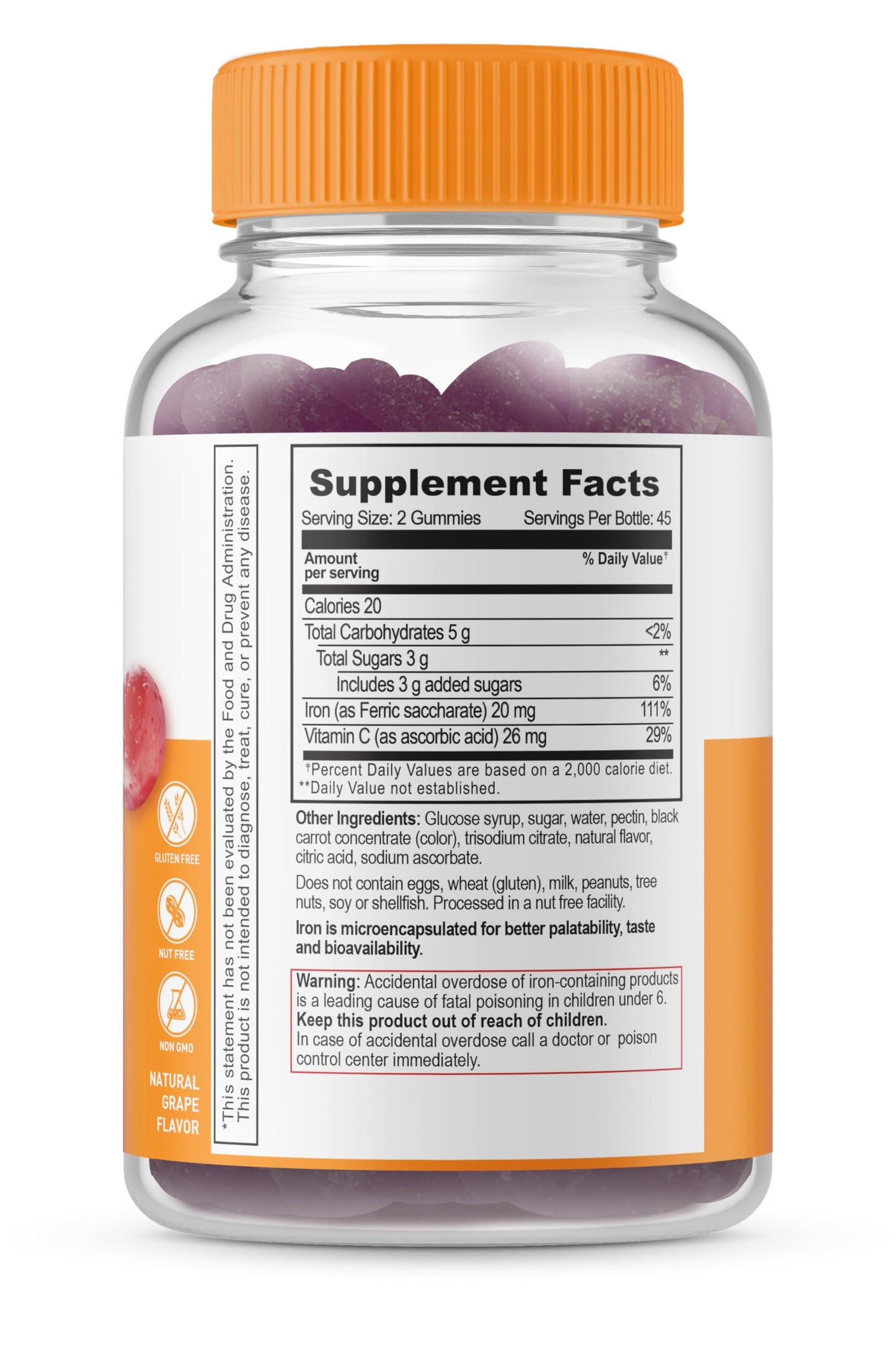 Lifeable Iron with Vitamin C + Glucose Gummies, 180 Count