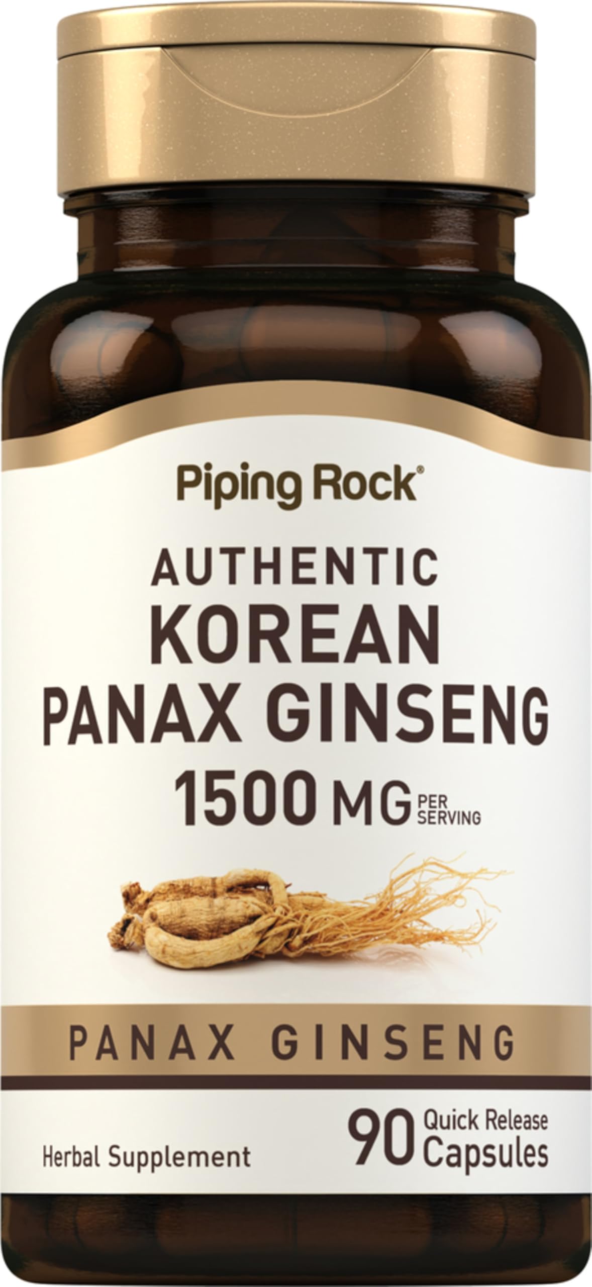 Piping Rock Korean Panax Ginseng Supplement 1500mg Capsules, 90 Capsules