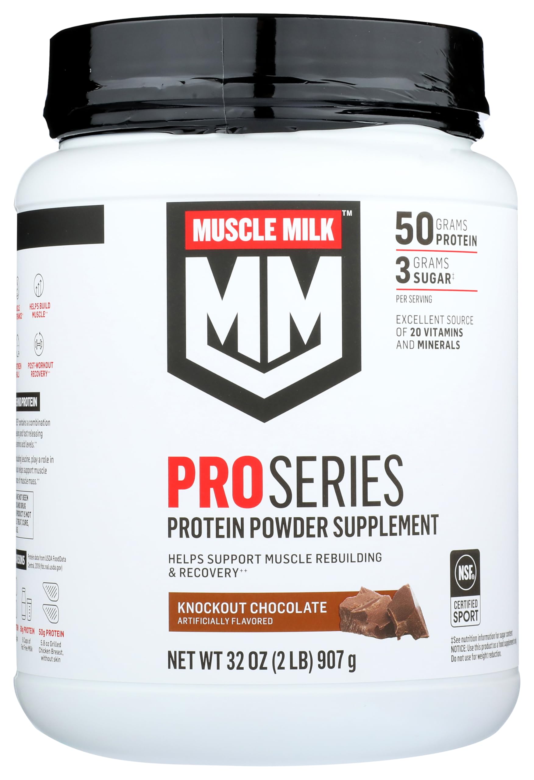 Muscle Milk Pro Series 50 Knockout Chocolate Whey Protein Powder, 64 Servings, 2 lb (Pack of 2)
