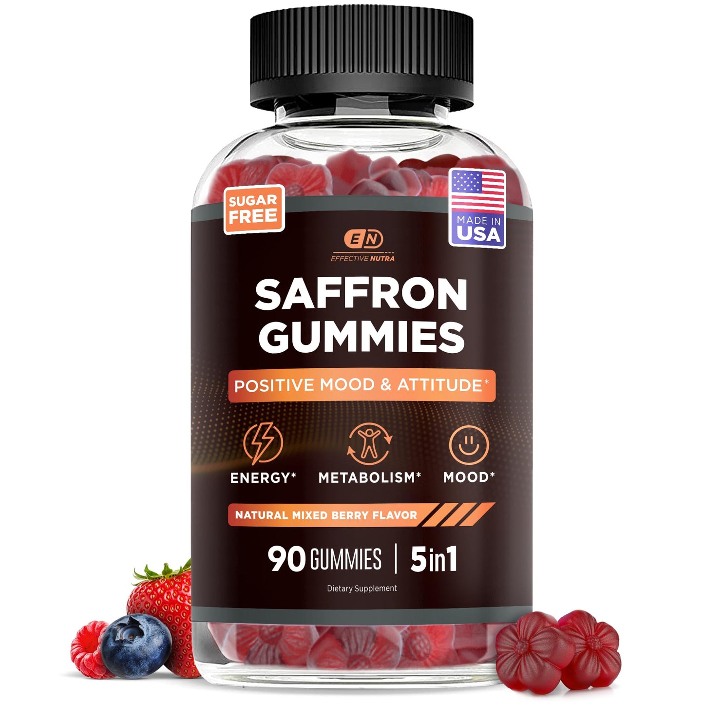 Effective Nutra Saffron Gummies for Adults, 88.5 mg, 5-in-1, 90 Count