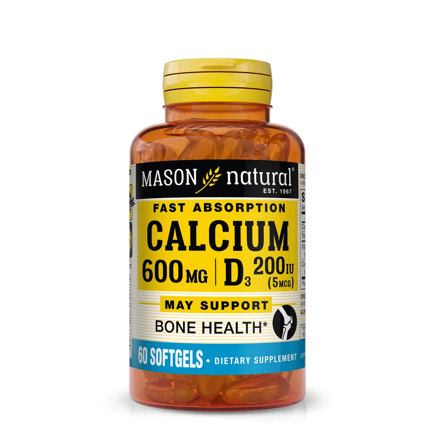 MASON NATURAL Fast Absorption Calcium with Vitamin D3 Softgels, 60 Count