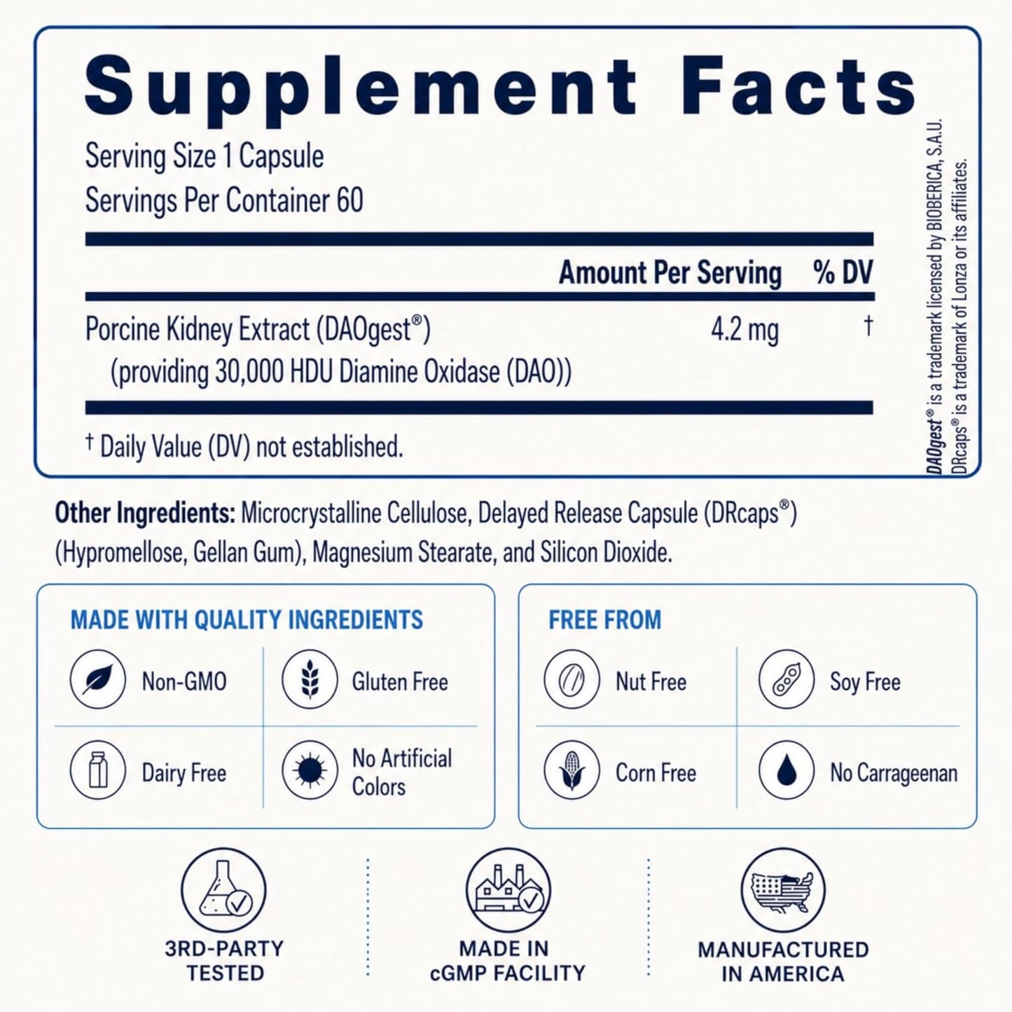 Utzy Naturals DAO Ultra Diamine Oxidase Enzyme Supplement 30,000 HDU Histamine Intolerance & Food Sensitivity Support, Delayed-Release DRcaps, Third-Party Tested, 60 Capsules
