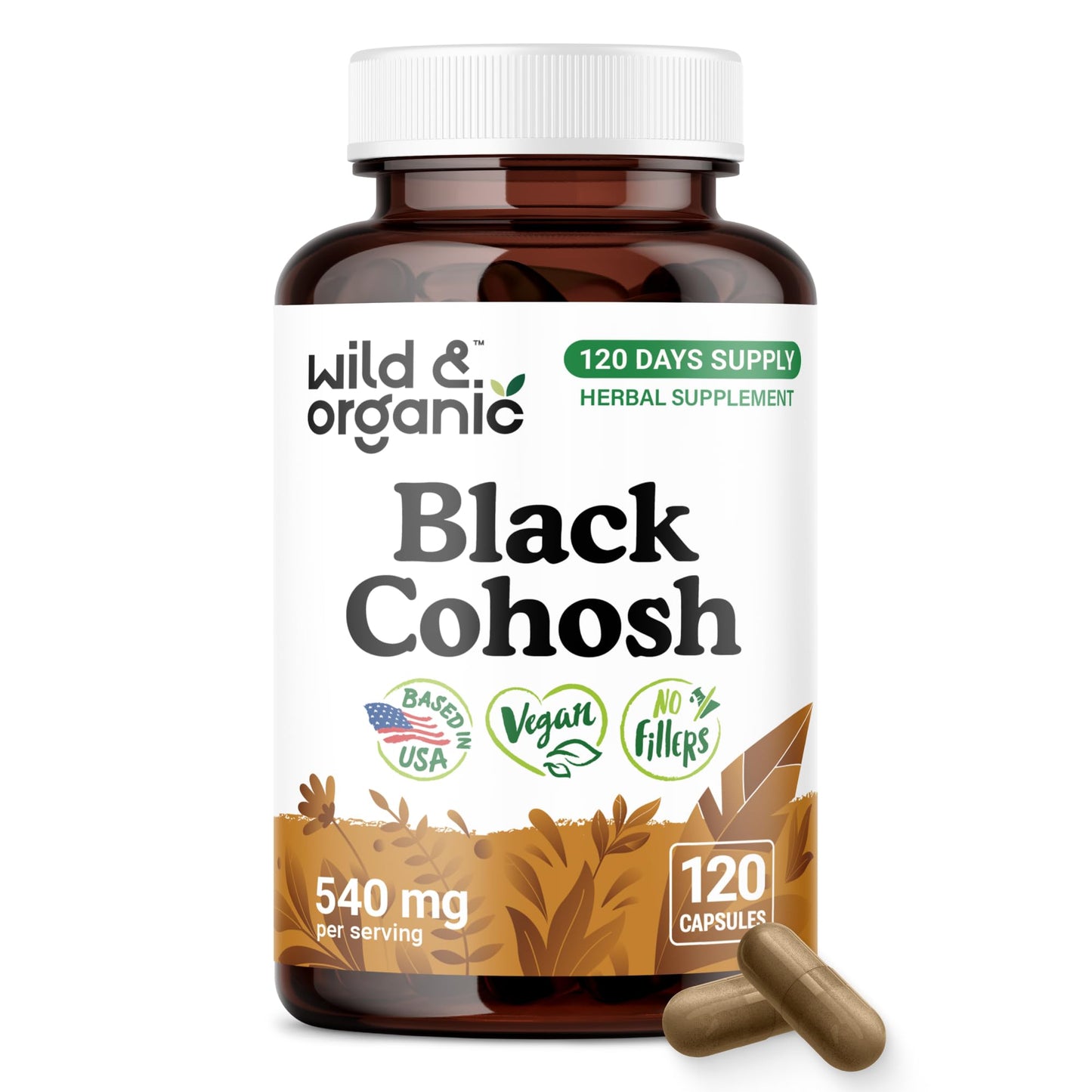 Wild & Organic Black Cohosh 540 mg Capsules, 120 Count