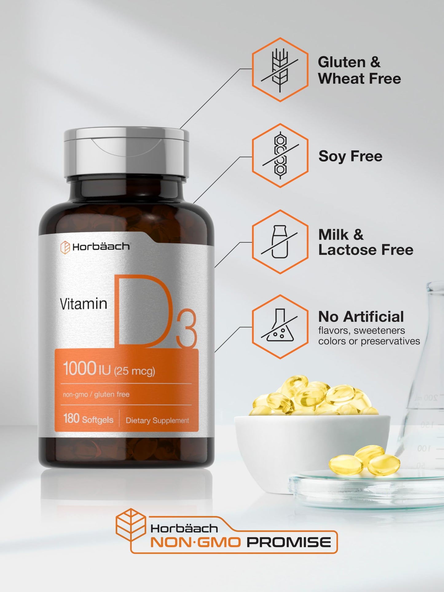 Horbäach Vitamin D3 1000IU (25mcg) Softgels, 180 Count