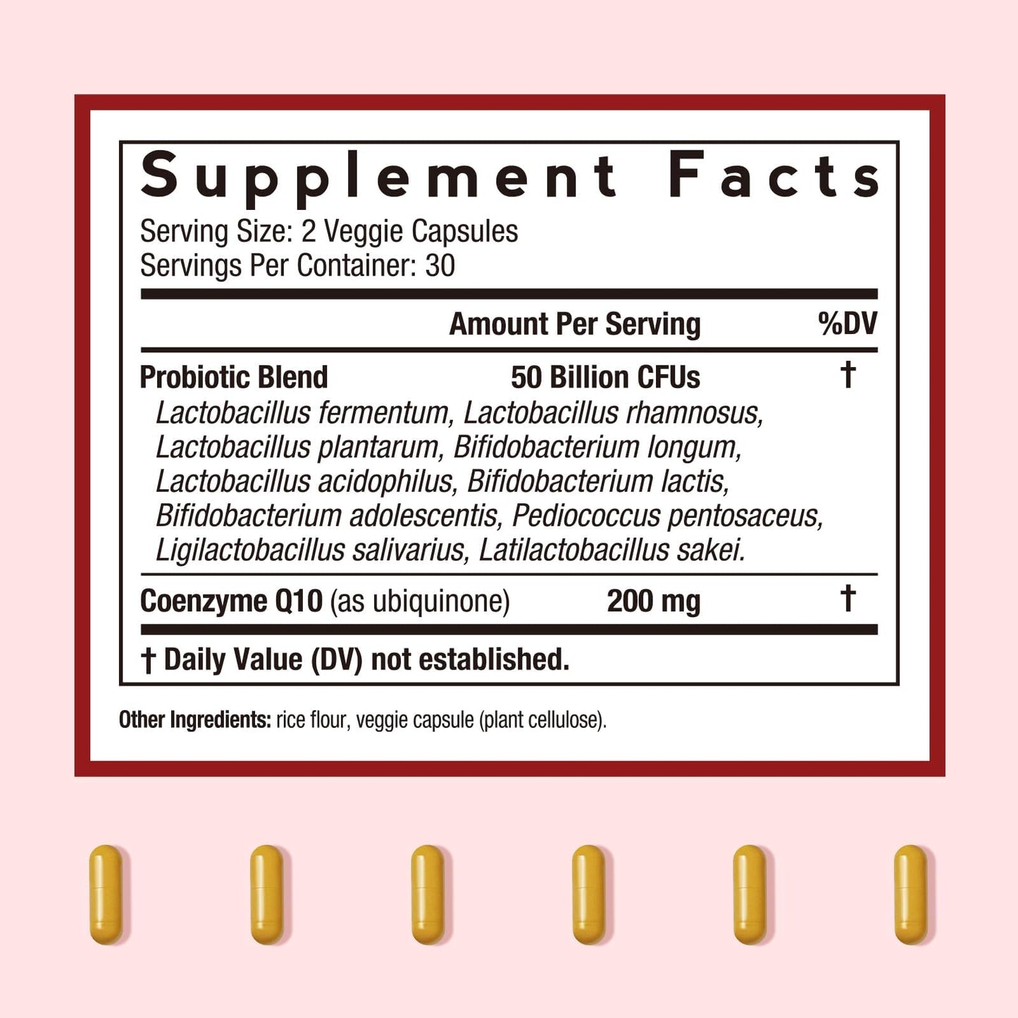 Doctor's Recipes CoQ10 with Probiotics 200 mg, 50 Billion CFUs from 10 Strains Per Serving, Bioavailable Ubiquinone for Heart & Gut, 60 Vegan Capsules, Non-GMO