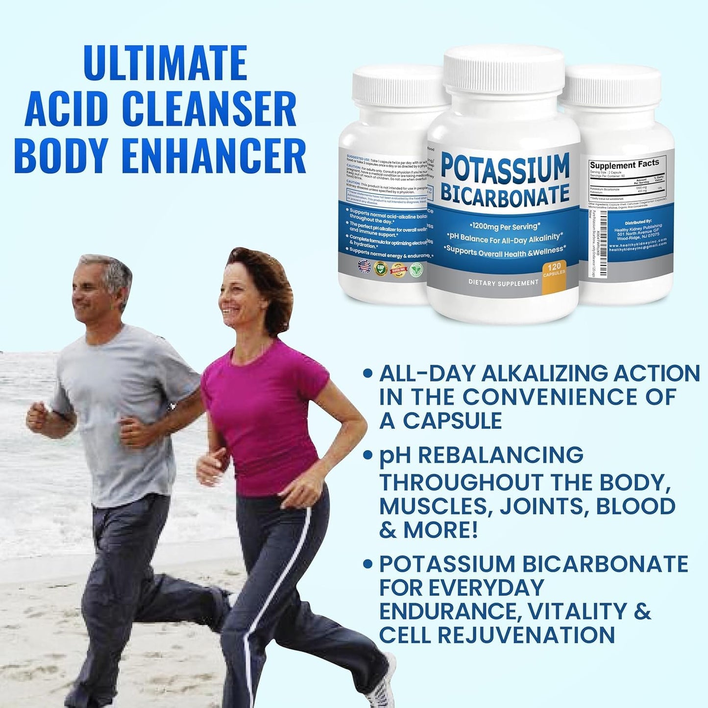 Kidney Restore Potassium Bicarbonate Supplement Capsules, 240 Capsules