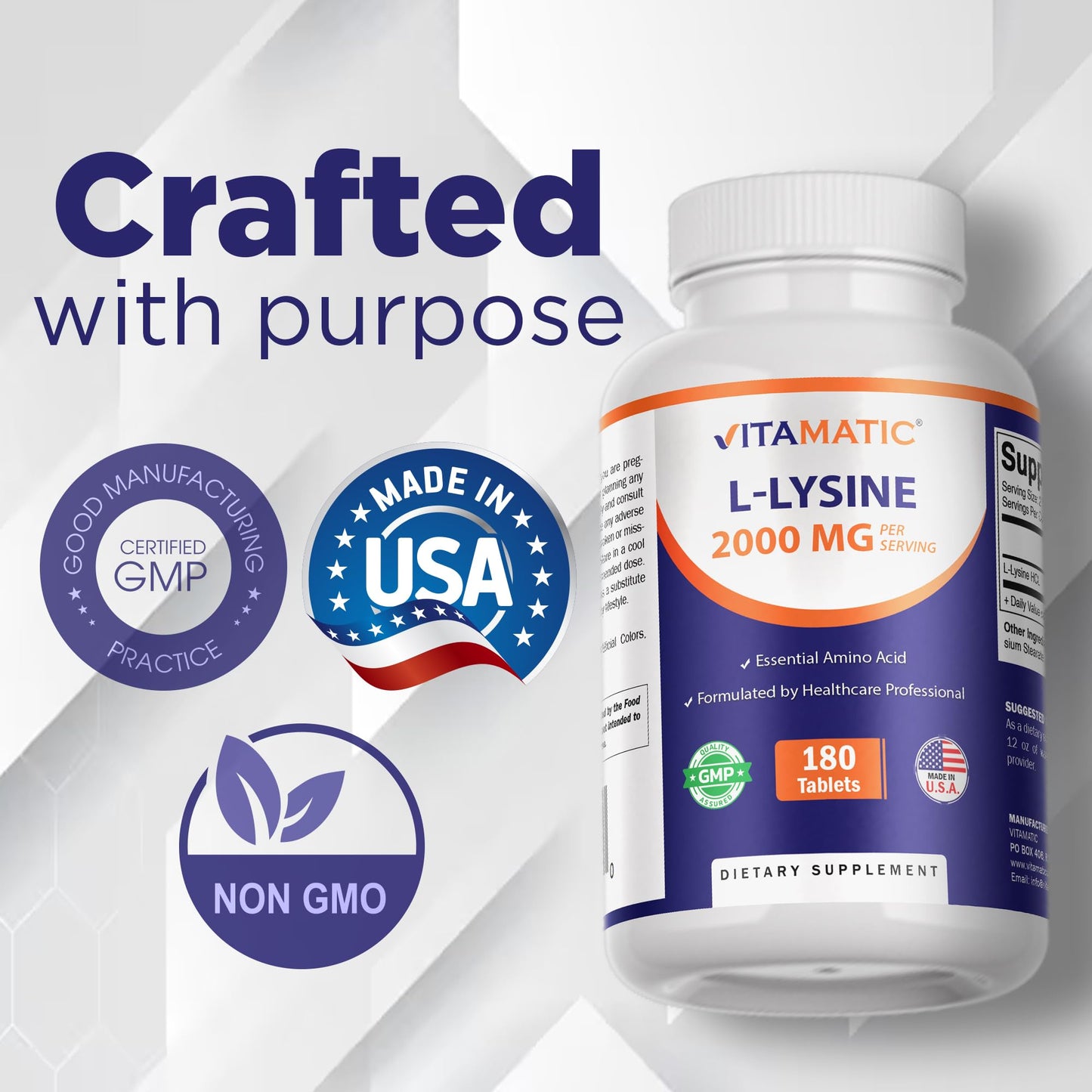 Vitamatic L-Lysine 2000 mg Tablet, 180 Tablets