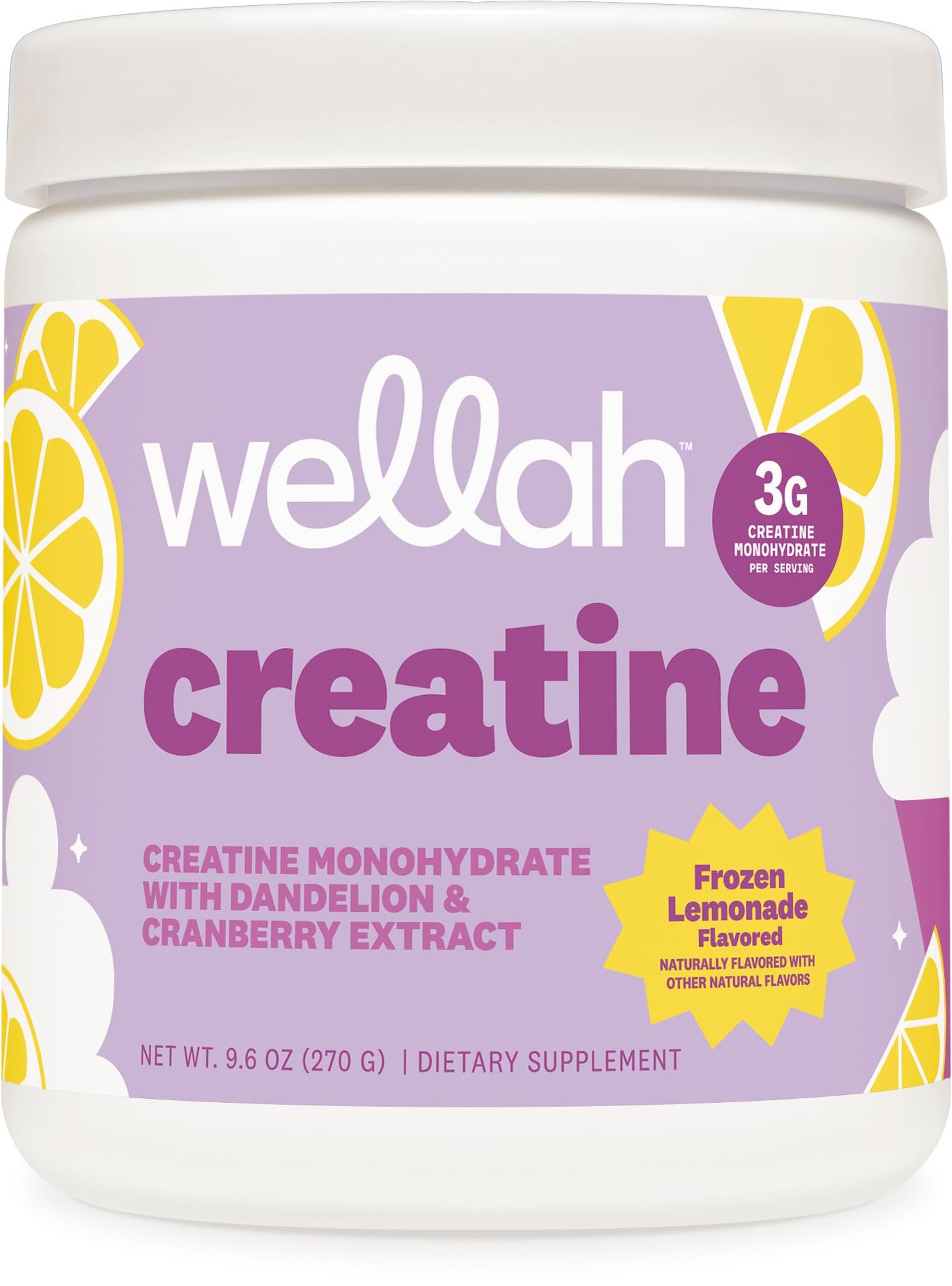 Wellah Creatine for Women - Creatine Monohydrate with Dandelion & Cranberry Extract Powder, 50 Servings