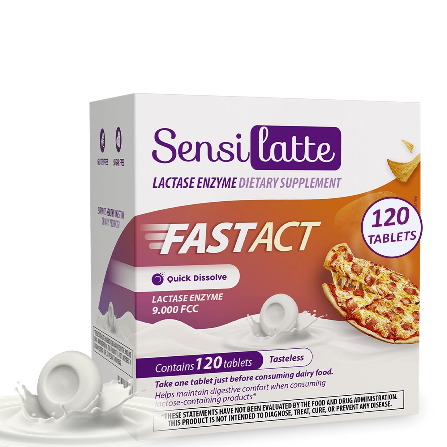 SENSI LATTE Lactase Enzyme 9,000 FCC Tablets, 120 Count