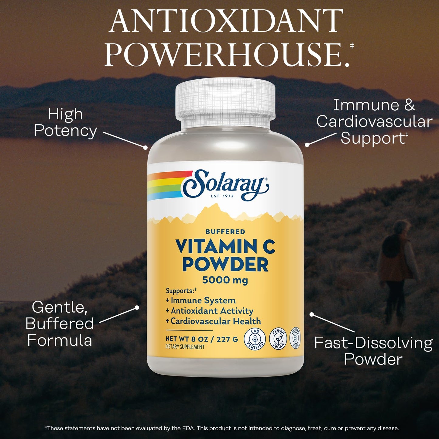 Solaray Vitamin C Powder 5000mg Buffered with 570mg Calcium 8 oz