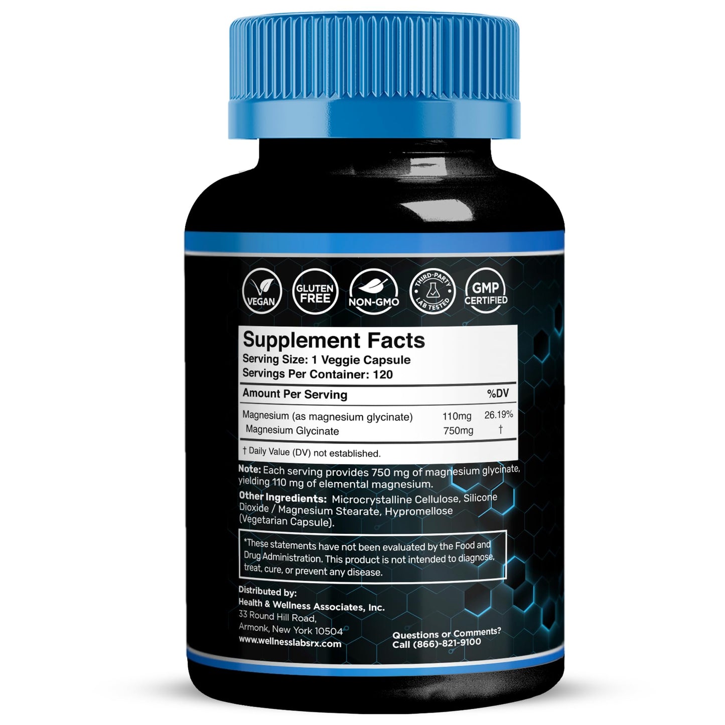 WELLNESS LABSRX Magnesium Glycinate 750mg Capsule, 120 Count