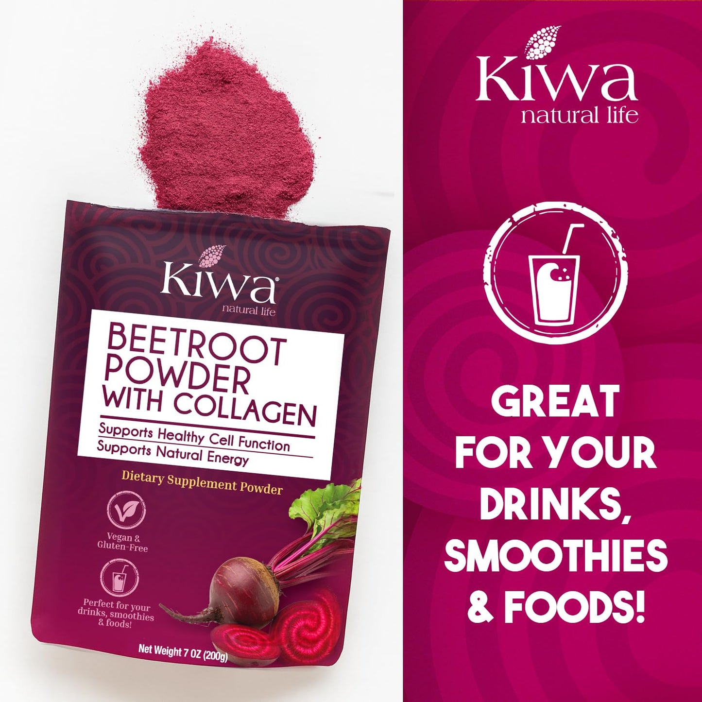 Kiwa Beetroot Powder with Collagen, 14 oz
