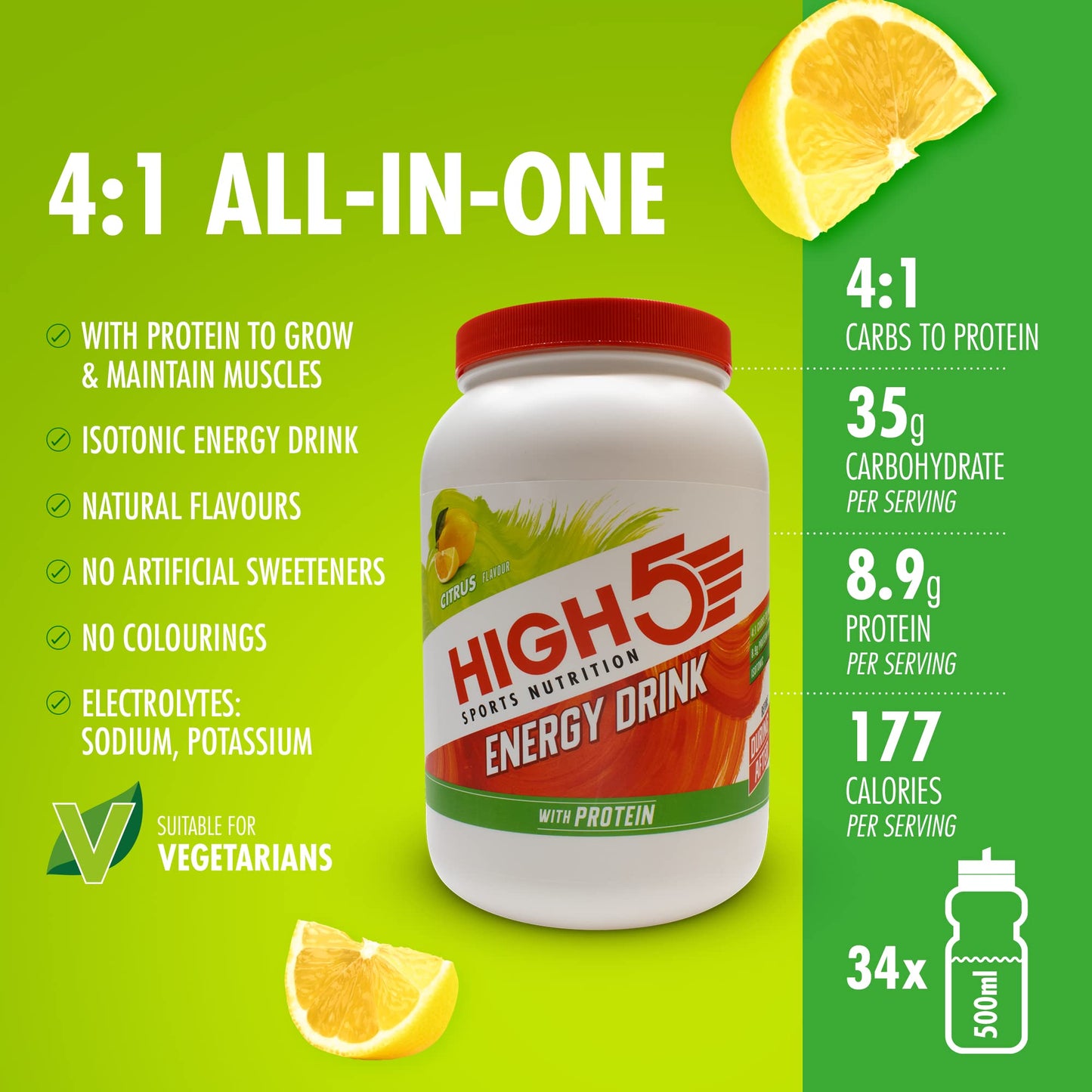 HIGH5 Energy Drink With Protein Powder 56.44 oz