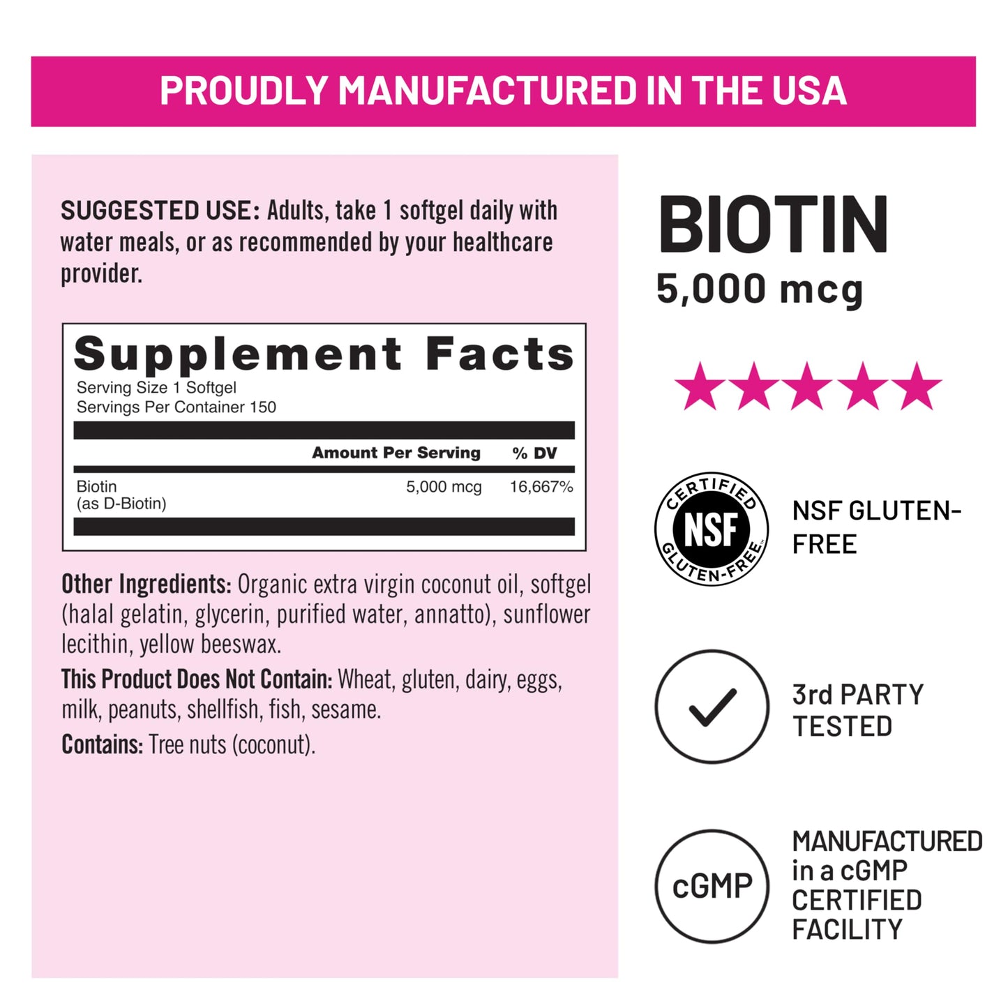 NatureWise Biotin Extra Strength 5000 mcg Softgels, 150 Softgels