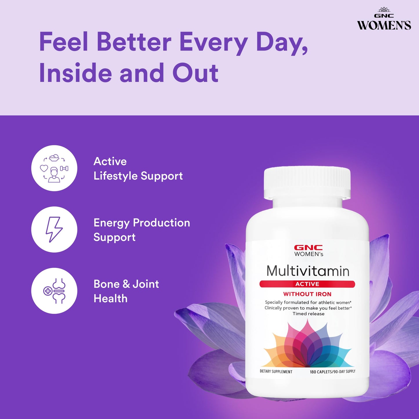 GNC Women's Multivitamin Active Without Iron, Joint Health Caplets, 180 Caplets