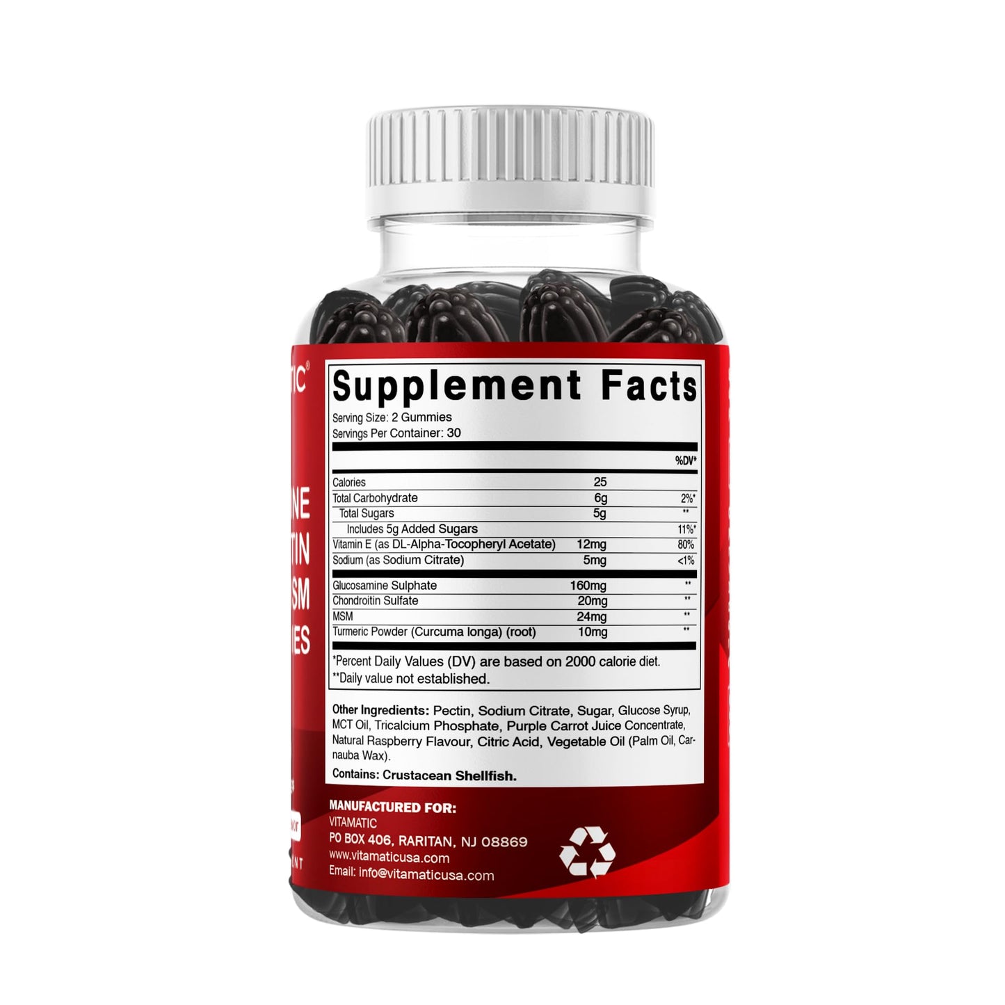 Vitamatic Glucosamine Chondroitin Gummies with MSM & Vitamin E – Joint Support Formula, 60 Gummies