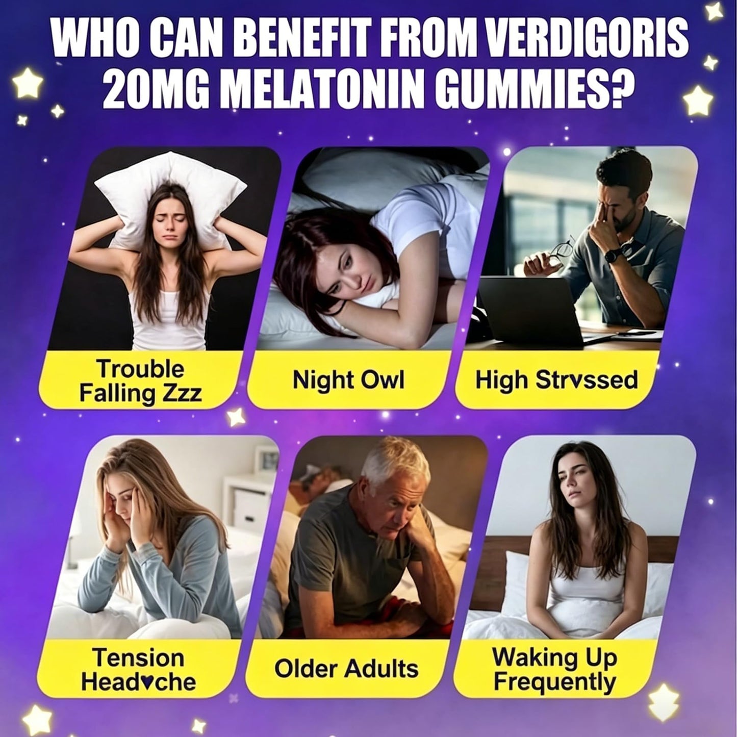 Verdigoris Sugar Free Melatonin Gummies 20mg for Adults - Sleep Support with GABA, L-Theanine, Chamomile & Passionflower - 0g Sugar, Vegan, Non-GMO, BlackBerry Cherry Flavor, 120 Count