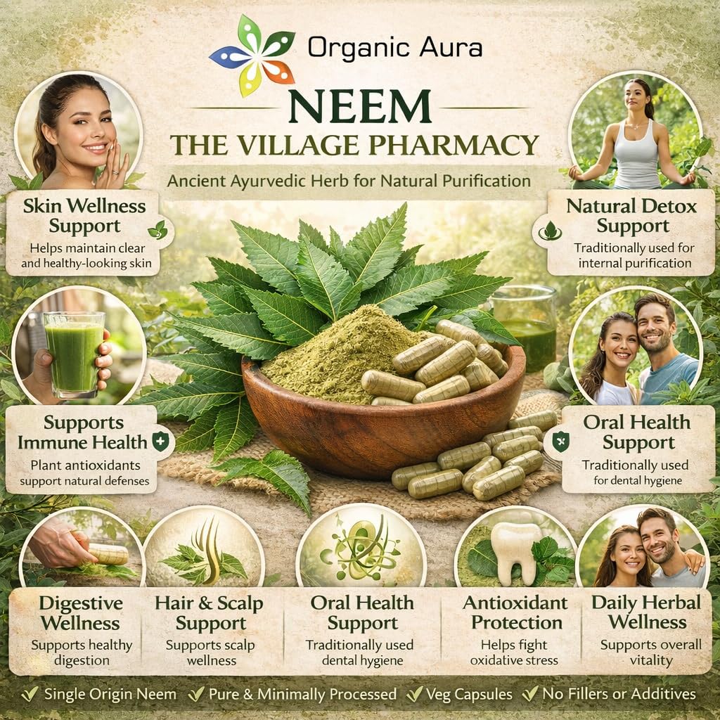 Organic Aura International Neem Capsules 120 Capsules