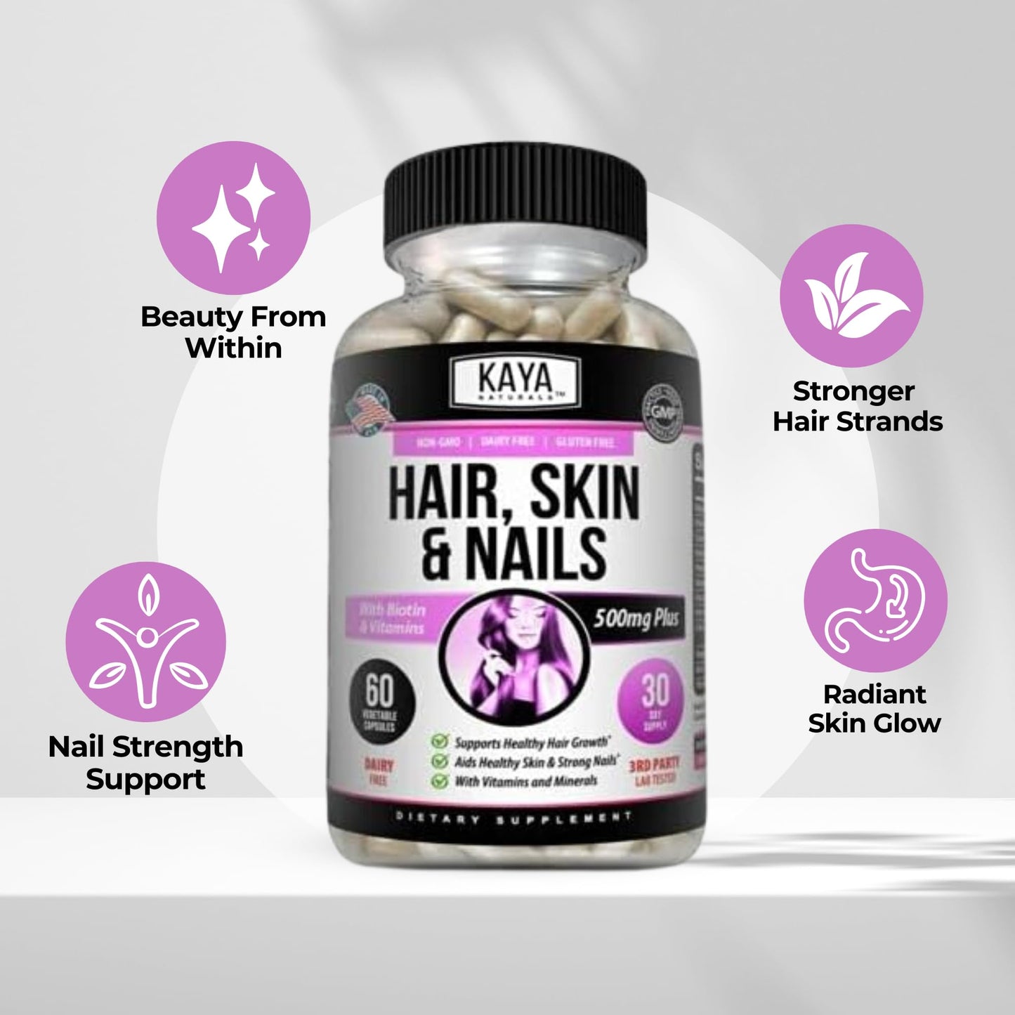 Kaya Naturals Hair Skin Nails Capsules, 60 Count
