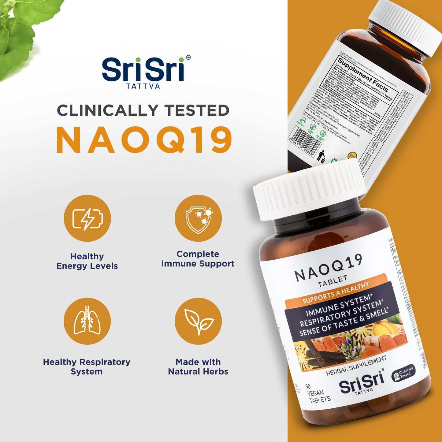 Sri Sri Products NAOQ19 Immunity Support Ayurvedic Herbal Supplement with Ashwagandha, Turmeric, Tulsi, Licorice & Andrographis Capsules, 90 Capsules