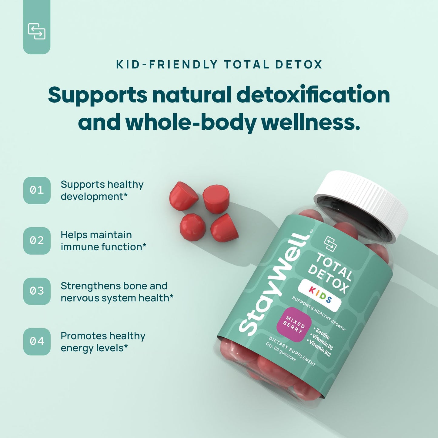 Stay-Well Naturals Natural Zeolite Heavy Metal Detox for Kids Gummies, 60 Gummies