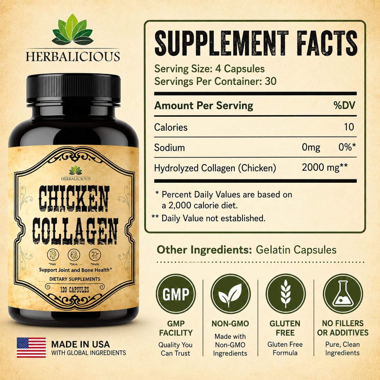 HERBALICIOUS Chicken Collagen 120 Capsules